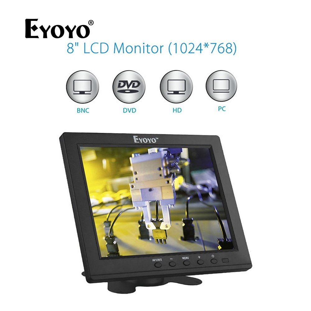 Eyoyo 8 นิ้ว HD 1024*768 พร้อม HDMI VGA BNC Video Audio สําหรับ PC คอมพิวเตอร์ / DSLR / กล้องวงจรปิด