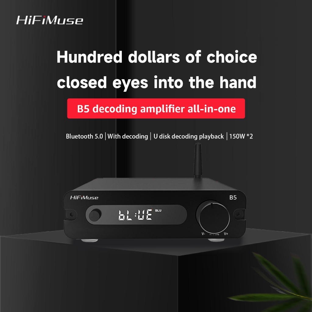 Hifimuse B5 บลูทูธ เครื่องขยายเสียง ESS9018K2M สเตอริโอ Hi-Fi โฮมเธียเตอร์เครื่องขยายเสียง 32Bit/192kHz Class D Mini Power Amp 100W