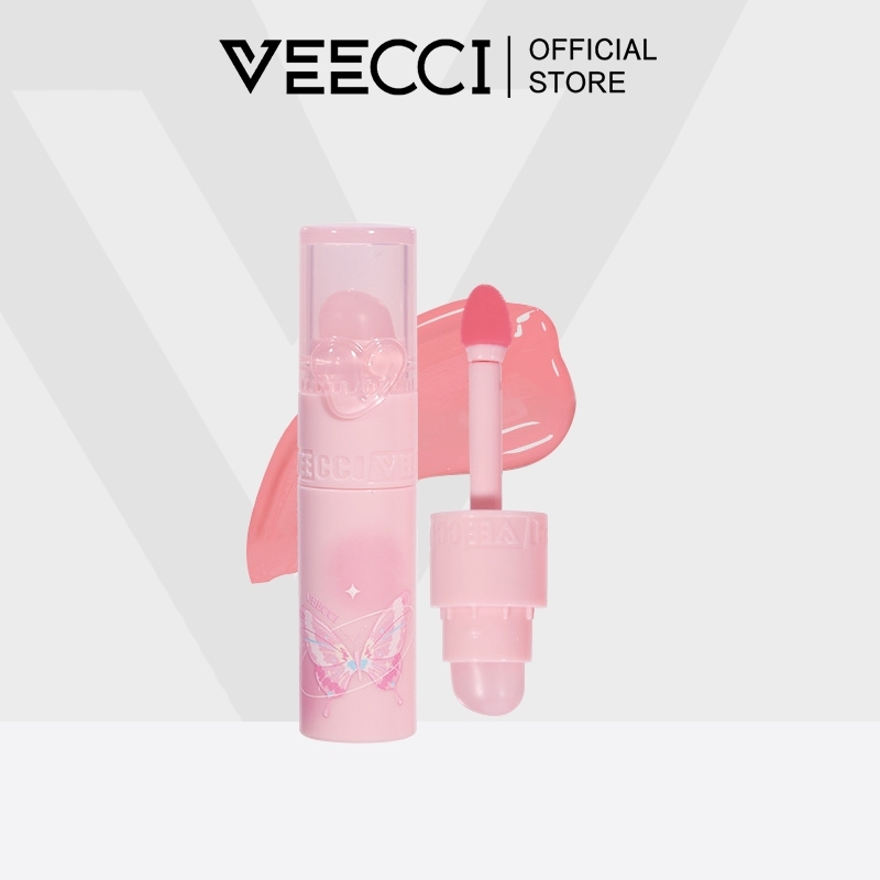 VEECCI ลิปสติก กลอส 2 in 1 มาพร้อมกับ แปรงทาปาก เนื้อริมฝีปาก ล่องหน ติดทน ลิปทินท์ 6สี  (2g)