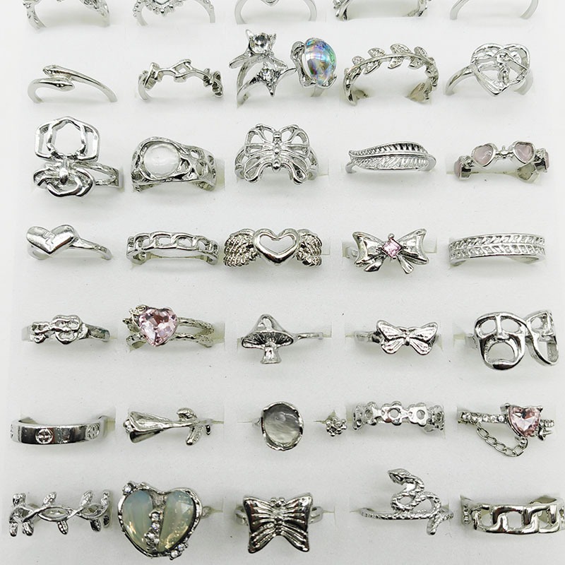 50 ชิ้น/ล็อตขายส่งผสมสไตล์โลหะผสม Finer แหวนผู้หญิง Vintage Silver Plated แหวนโอปอลเครื่องประดับสีดําเคลือบผีเสื้อหญิง - รูปที่ 5