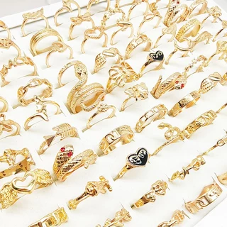 50 ชิ้น/ล็อตขายส่งผสมสไตล์โลหะผสม Finer แหวนผู้หญิง Vintage Silver Plated แหวนโอปอลเครื่องประดับสีดําเคลือบผีเสื้อหญิง