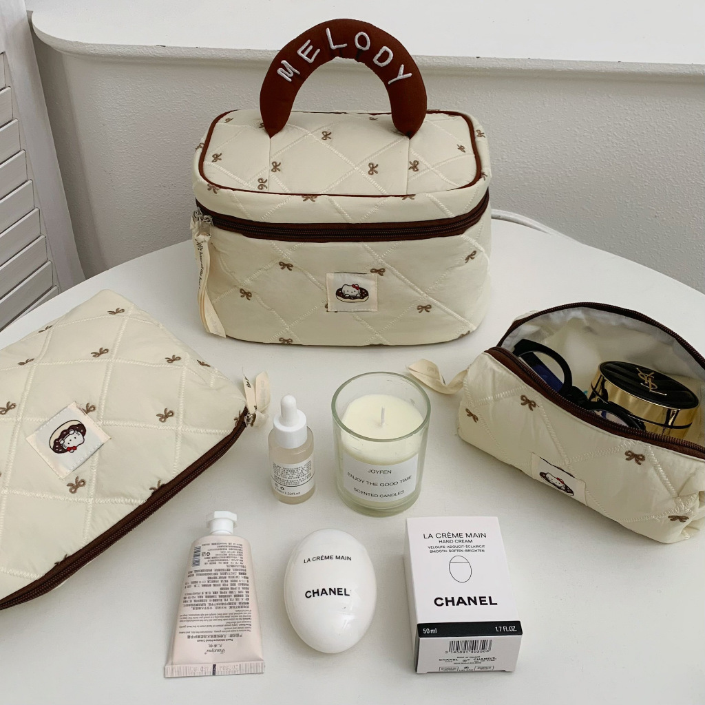 บ้านแมวคิตตี้น่ารัก กระเป๋าแต่งหน้าความจุขนาดใหญ่ กระเป๋าเก็บของสําหรับเดินทาง