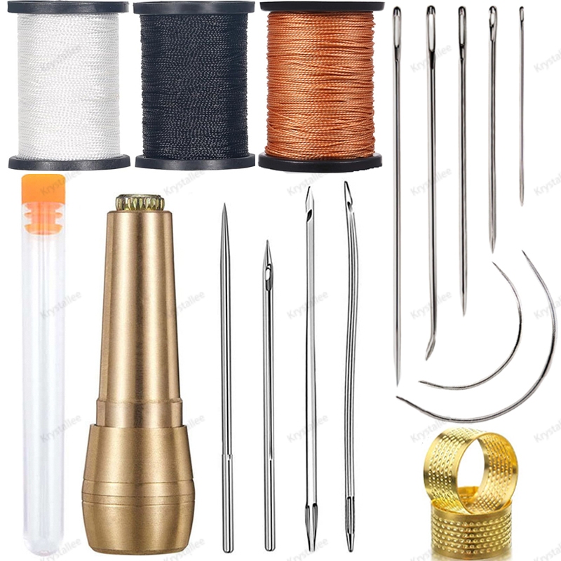 Availble Leather Sewing Awl Kit พร้อมที่จับทองแดงและด้ายไนลอน – เครื่องมือซ่อมสําหรับงานหนัก 16 ชิ้นสําหรับโครงการ DIY แบบเบาะรองเท้า