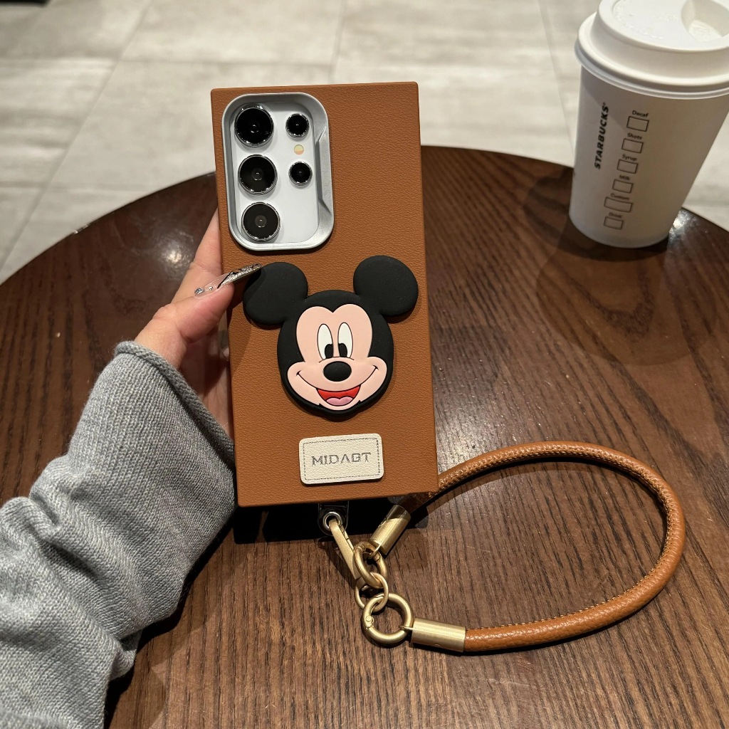 การ์ตูนดิสนีย์ Mickey เชือกมือ เคสซิลิโคนอ่อนนุ่มกันกระแทก สําหรับ Samsung Galaxy S25/S24/S23/S22/S21 FE, S25/S24/S23 Ultra/Plus, A53/A54/A55/A73/A14/A23 5G