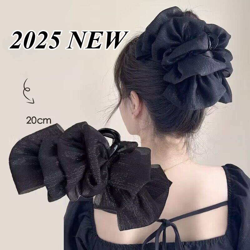 2024 ใหม่ High-end หางม้า Tiara สําหรับสาวตาข่ายโบว์คว้าคลิป Hairpin