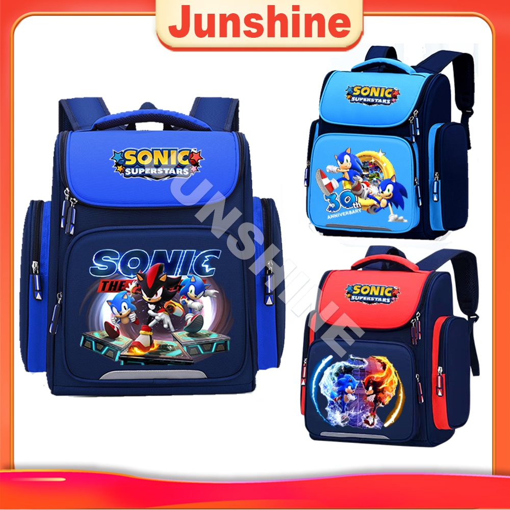 Sonic กระเป๋าเด็กชายขนาด 40 ซม. กระเป๋าโซนิคสําหรับเด็กกระเป๋าเป้สะพายหลังโรงเรียน 180°เปิดการ์ตูนน้ําหนักเบากันน้ํา