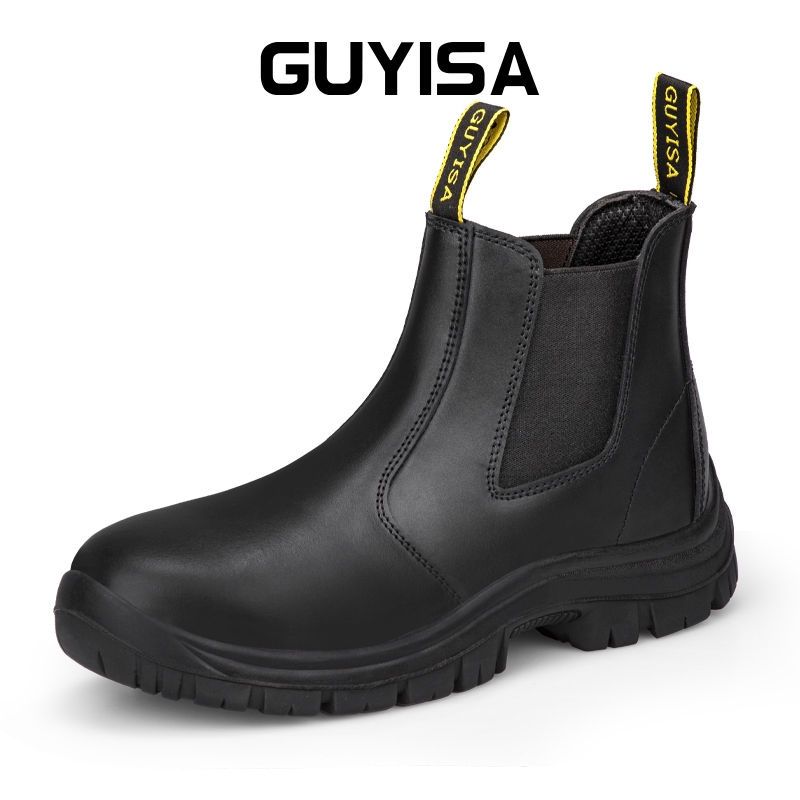 Guyisa ESD รองเท้าทํางานกันน้ํา High-Top รองเท้าสีดํา Anti-smashing Anti-เจาะ 1079N
