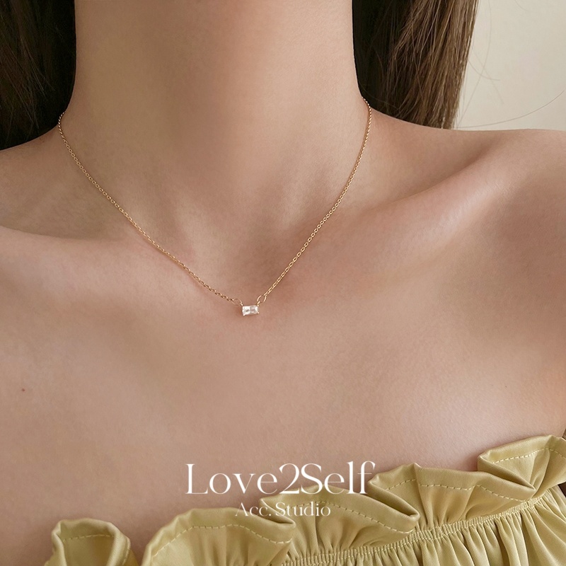 Love2Self X084 Minimalist ขนาดเล็ก Zirconia สร้อยคอผู้หญิงแฟชั่น Square Zircon จี้สร้อยคอ