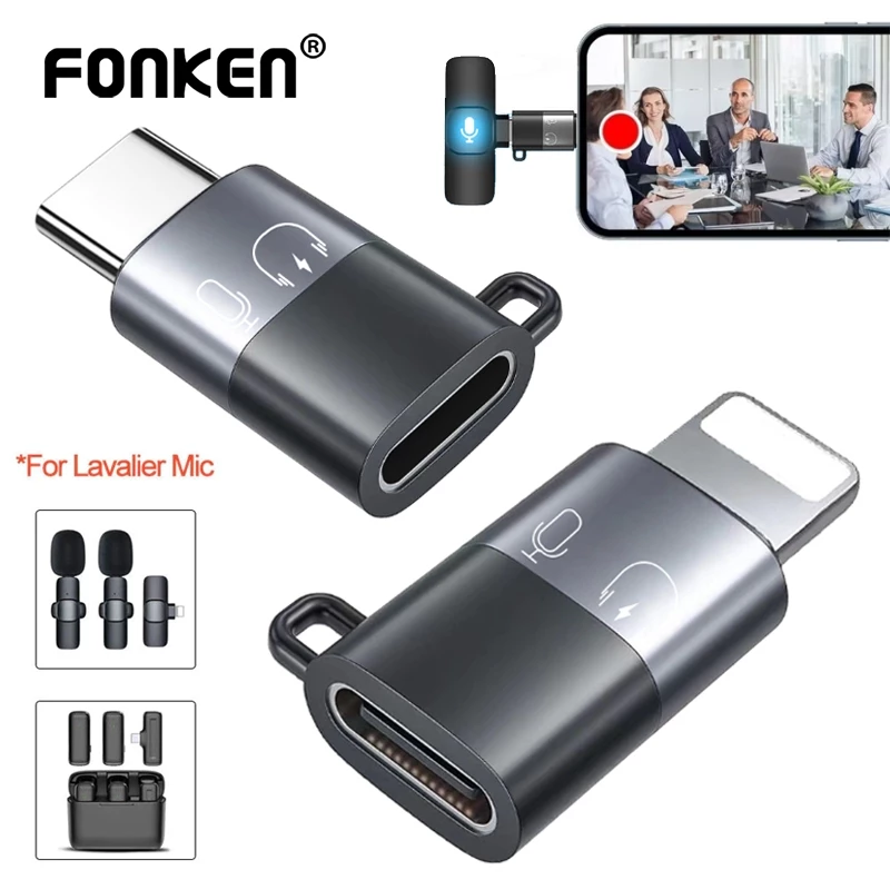 Fonken Type C ถึง iOS ไมโครโฟนไร้สายอะแดปเตอร์ OTG iOS ชายกับ Type-C หญิงชาร์จตัวแปลงเสียง
