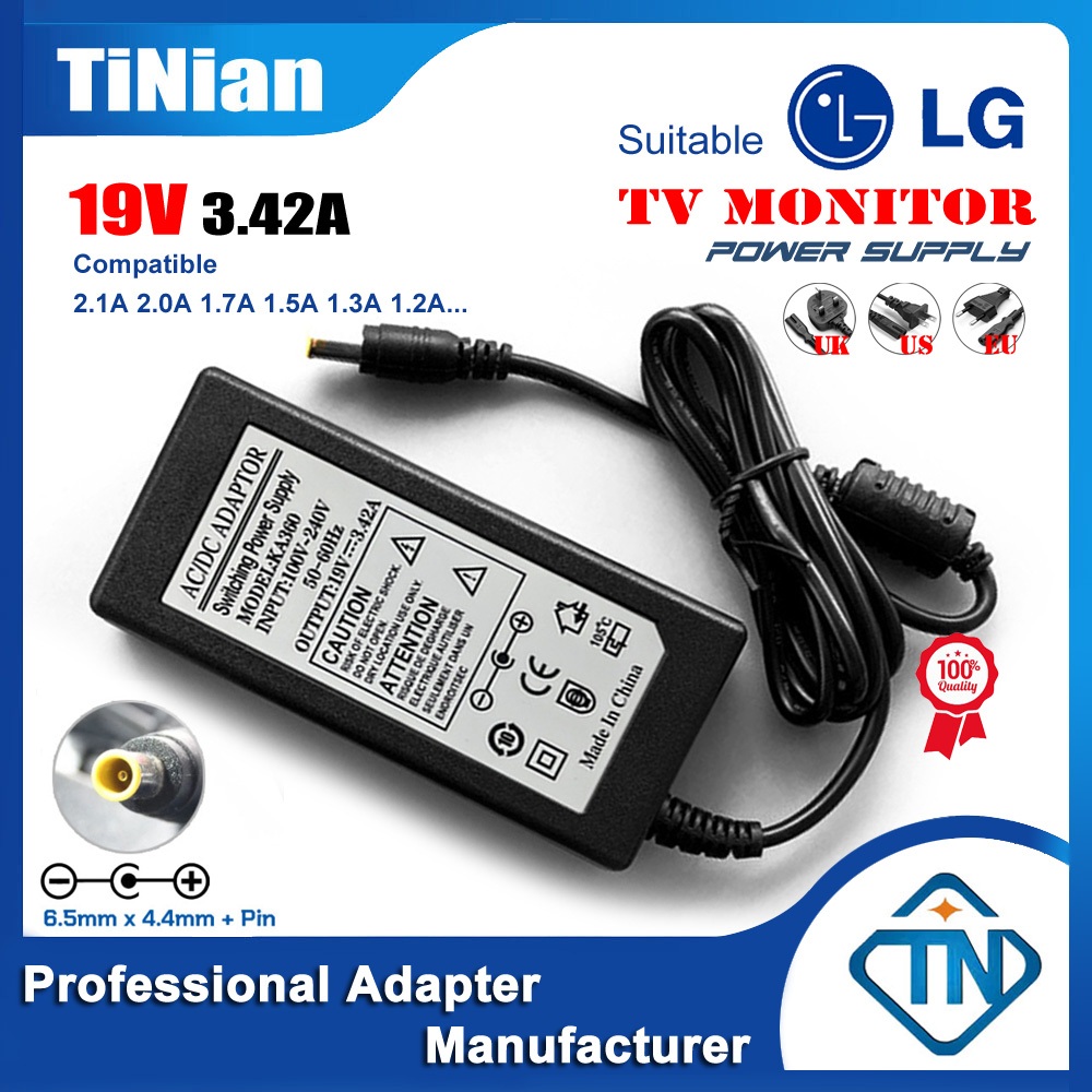 19V 3.42A ใช้งานร่วมกับ 2.1A 1.7A 1.3A LCAP40 อะแดปเตอร์ AC/DC สําหรับ LG 24MP400 24MP500 27MP400 27