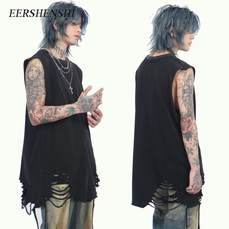 Eershenshi ใหม่แฟชั่นยี่ห้อฤดูร้อนหลวม All-Match Casual เสื้อกั๊ก Hem ตัด Ripped