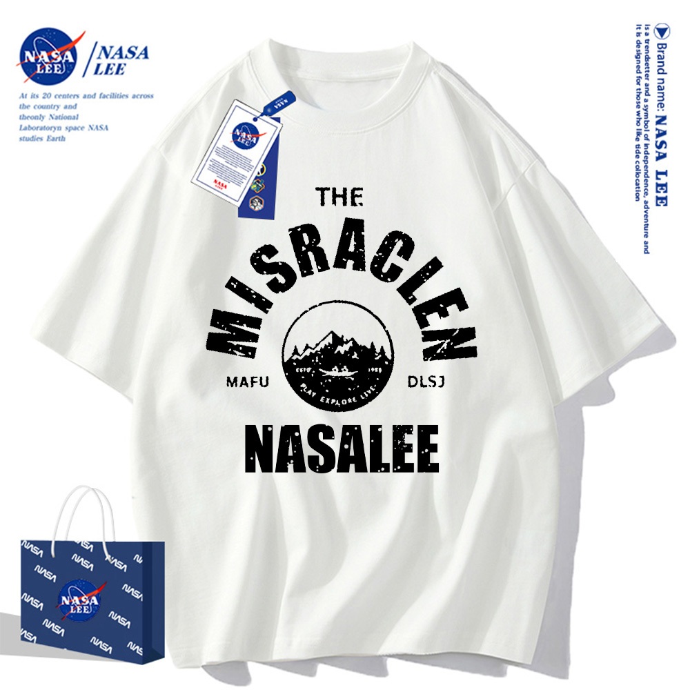 จัดส่งในวันเดียว  เสื้อยืดแขนสั้น NASA – ลายตัวอักษร 100% ผ้าฝ้าย ใส่ได้ทั้งชายและหญิง