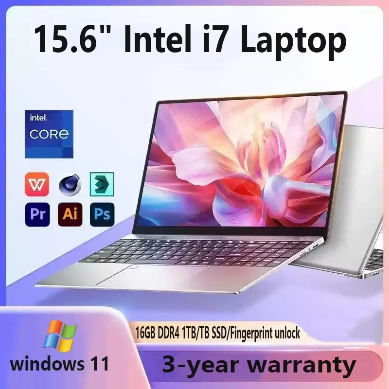 รูปลักษณ์ที่มีน้ำหนักเบาแล็ปท็อป Windows 11 Pro15.6 นิ้ว Intel i7 16GB RAM 512GB/1TB SSD Office Office Study Computer