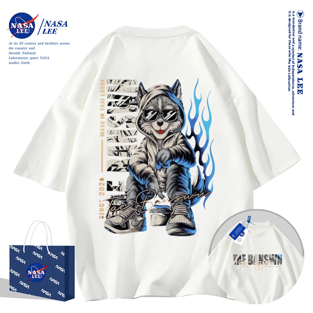 🔥จัดส่งในวันเดียว🔥 เสื้อยืดแขนสั้น NASA - แมวใส่แว่น 100% ผ้าฝ้าย ใส่ได้ทั้งชายและหญิง