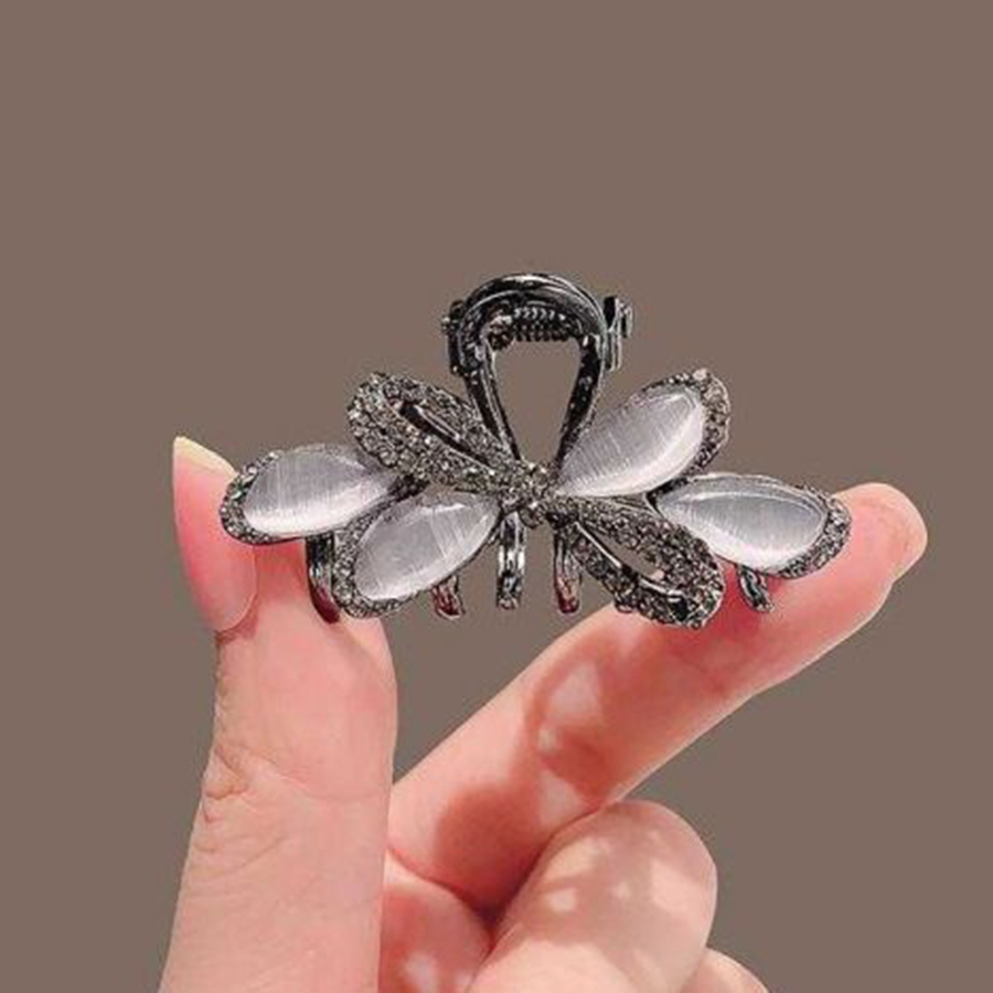 ปืนสีดํา High-End Rhinestone โอปอลโบว์กิ๊บประณีตครึ่งผูกผมขนาดกลางคว้าคลิปด้านหลังหัวอุปกรณ์เสริมผม – โปรปัง