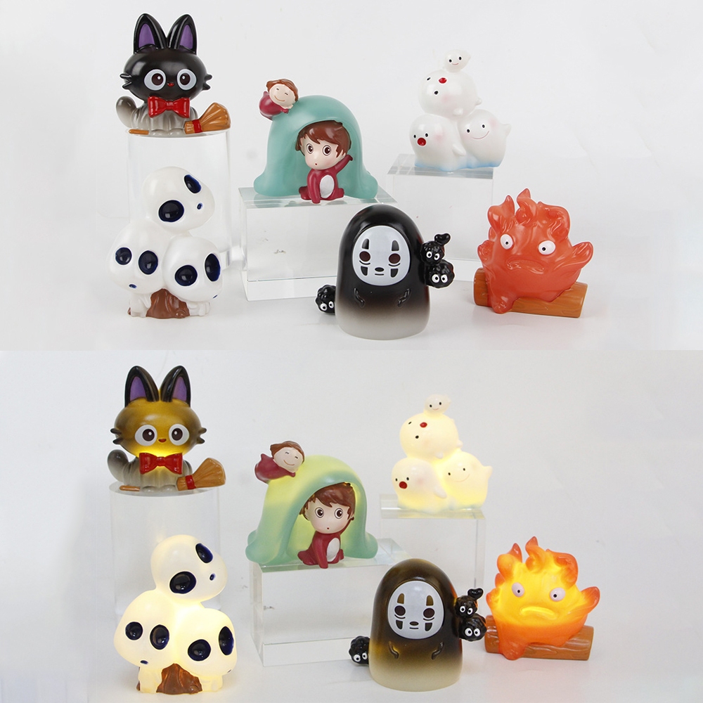 6 ชิ้น/เซ็ต 6-8 ซม.มิยาซากิ Hayao อะนิเมะการ์ตูนตัวอักษร Ponyo ไม่มี Face Man สีขาว Ghost Luminous รุ่น Q PVC ตัวเลขการกระทําตุ๊กตาของเล่น