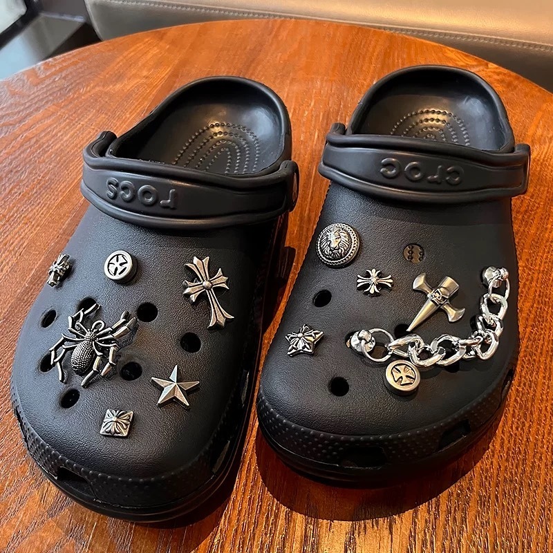 รองเท้าแตะแฟชั่น อุปกรณ์เสริม, Crocs Jibbitz Charms, jibbitz Set, อุปกรณ์รองเท้าโลหะพังก์โลหะเนื้อเงิน