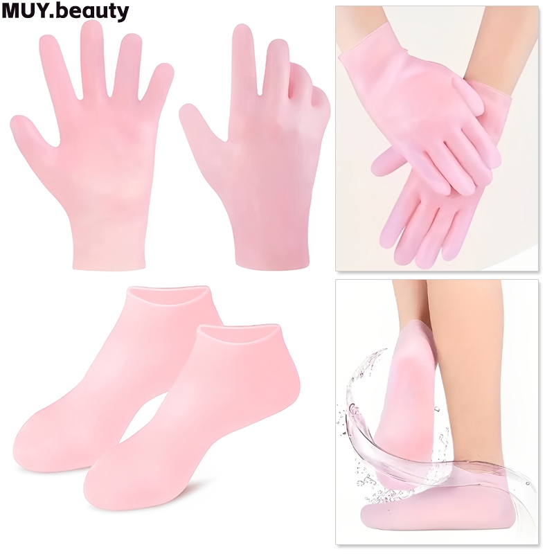 ซิลิโคนถุงเท้าถุงมือชุดสําหรับส้นเท้าแตกแห้งและผิวหยาบนุ่มเท้าและการดูแลมือความงามส่วนบุคคลและเล็บอุปกรณ์ดูแล