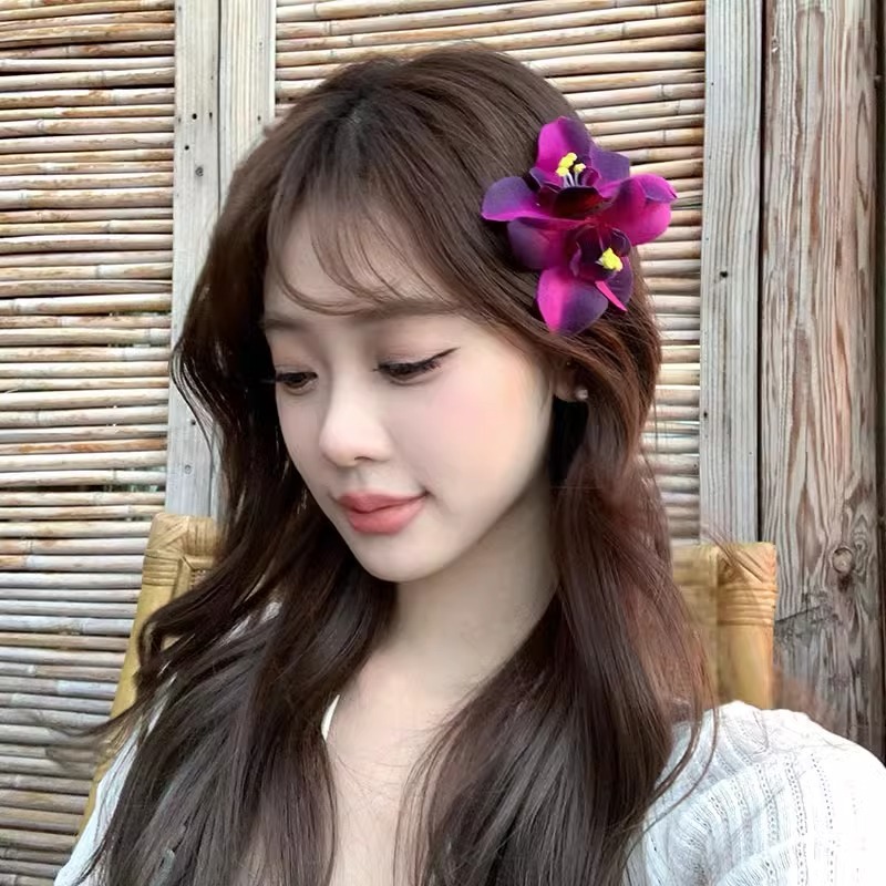 ใหม่สวยสีแดงดอกไม้ประดิษฐ์กิ๊บคลิปด้านเรียบคลิปเครื่องประดับผม