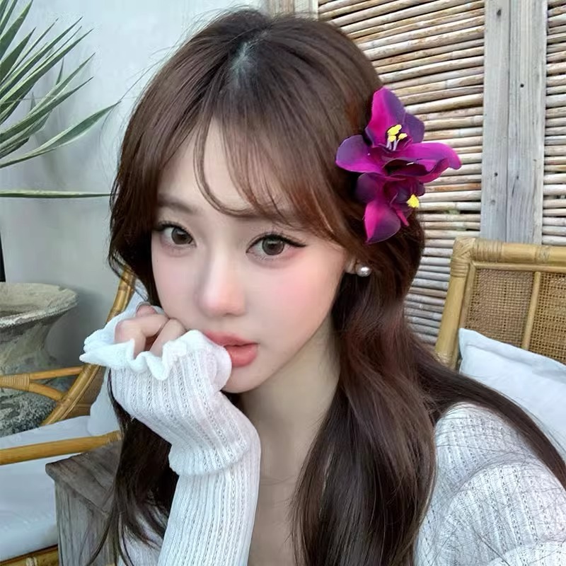 ใหม่สวยสีแดงดอกไม้ประดิษฐ์กิ๊บคลิปด้านเรียบคลิปเครื่องประดับผม