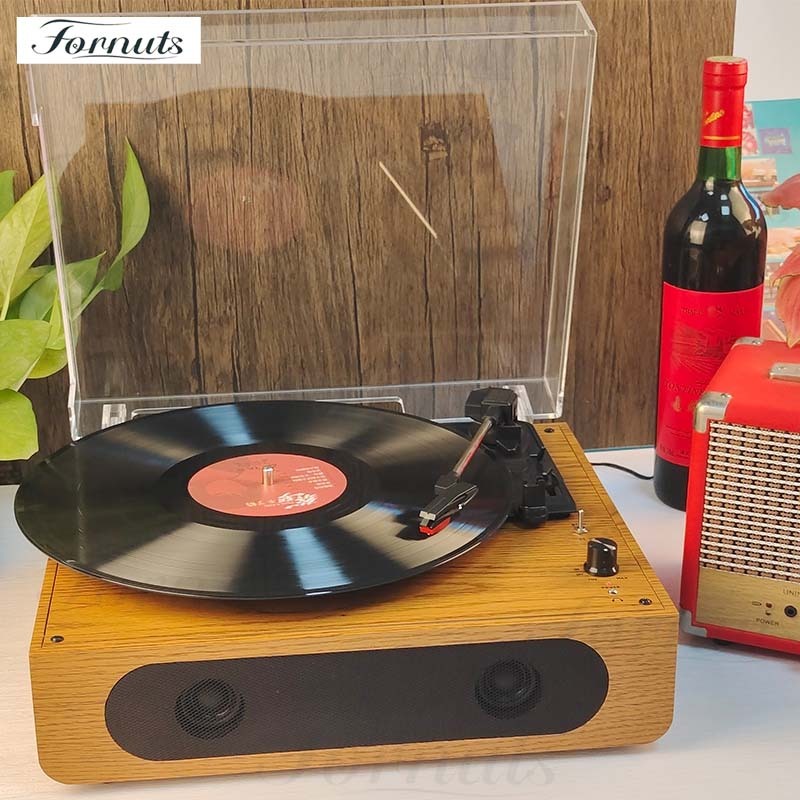 Fornuts แผ่นเสียงเดสก์ท็อป Retro Vinyl Record player เครื่องเล่นแผ่นเสียงสามารถเชื่อมต่อกับลําโพงบลูทูธ AUX-IN RCA-OUTPUT