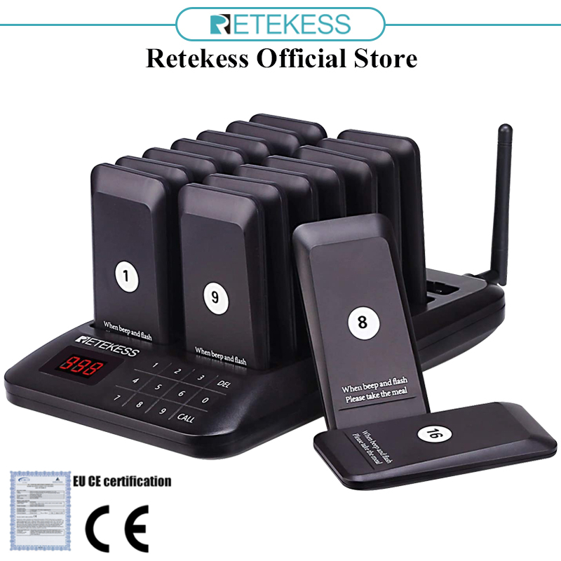 Retekess TD157 ระบบเรียกเพจเจอร์ร้านอาหาร พร้อมตัวรับเพจเจอร์ 16 ตัวสำหรับคลีนิคฟู้ดทรัคบริกรบริการล