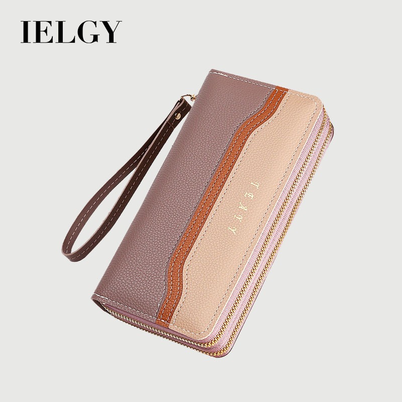IELGY กระเป๋าสตางค์ใบยาวผู้หญิงสไตล์เกาหลีจับคู่สีความจุขนาดใหญ่