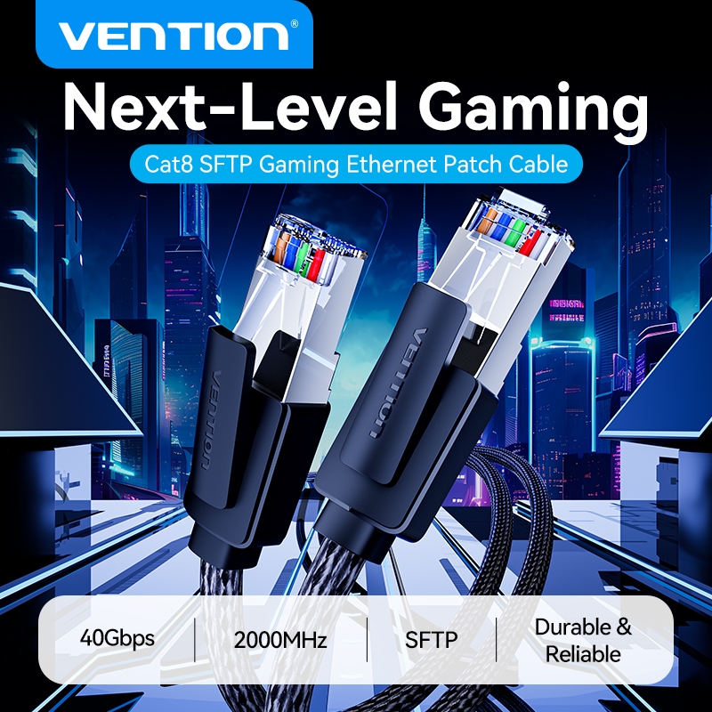 Vention Cat8 Ethernet Cable Fast Speed 40Gbps SFTP Cotton Braided RJ45 สายเคเบิลเครือข่าย 2000MHz สํ