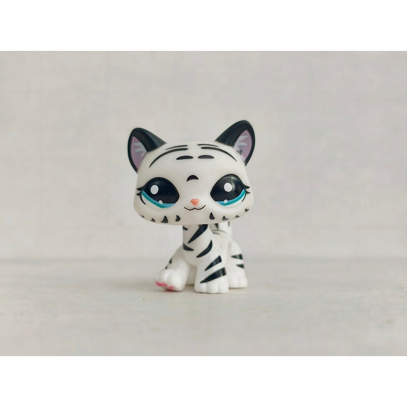 Lps รูปสีขาวสีดําเดินแมวตาสีฟ้า #1498 Littlest Pet Shop ของเล่น