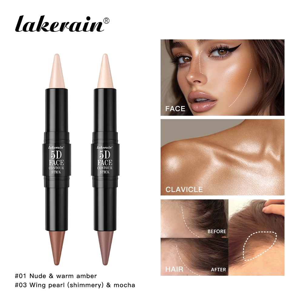 Lakerain Double Head Contour Highlight Stick,5d Face Contour Stick,2 In1 คอนซีลเลอร์กันน้ํา Highligh