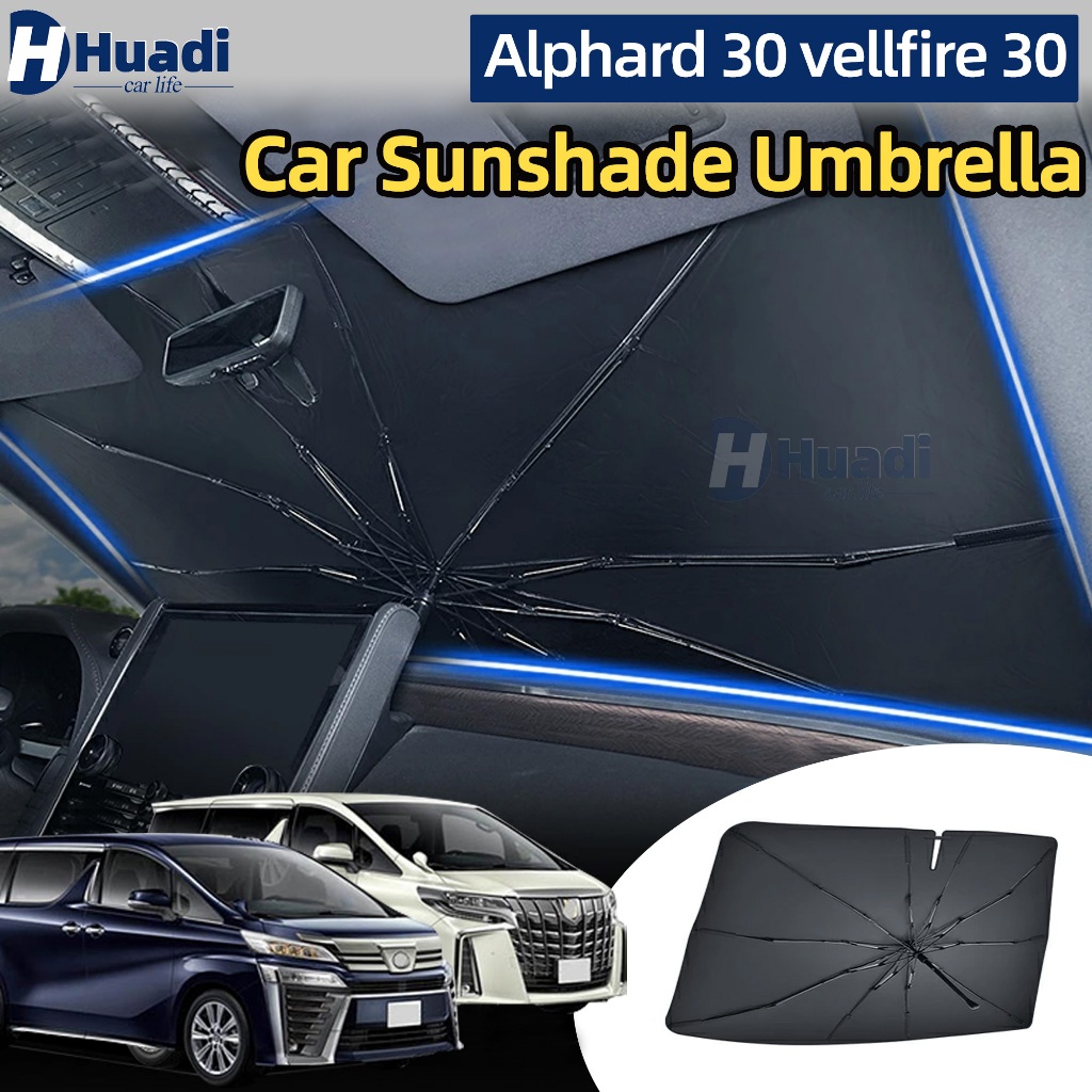 ร่มกันแดดในรถ Alphard 30 vellfire 30 (2015-2022) Car Umbrella agh30 anh30 Sun Shade ม่านบังแดดรถยนต์ สไตล์พับเก็บ กันUV UPF50+ สะท้อนแสงแดด แถมกระเป๋าหนัง จัดเก็บง่าย