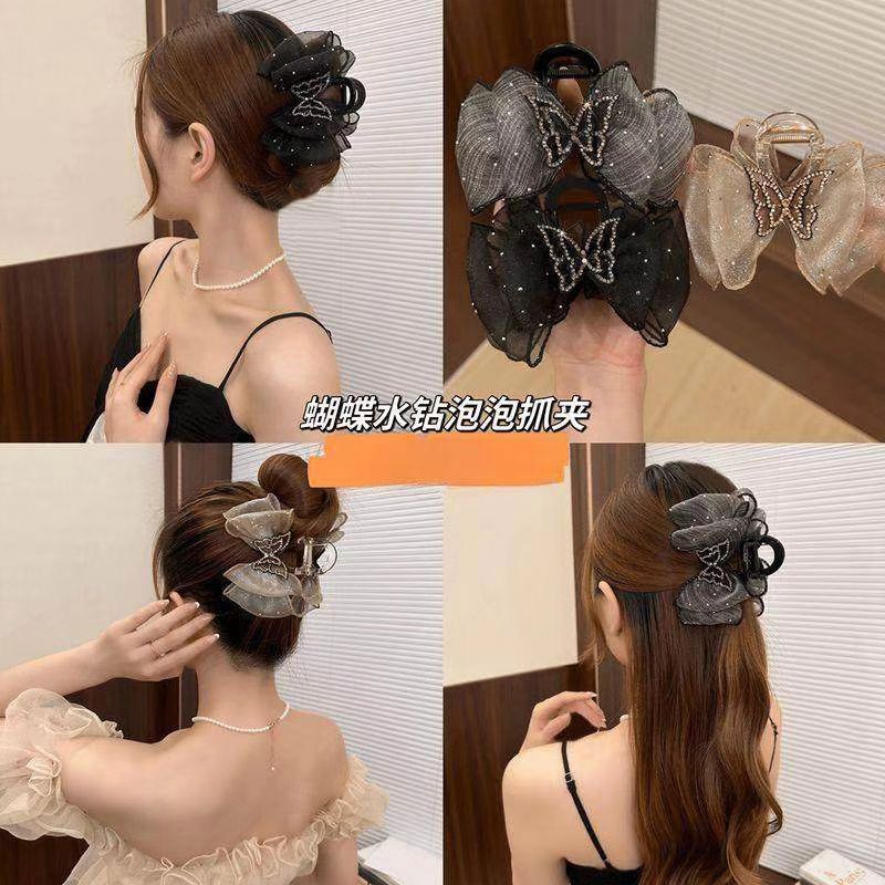 ชุดเดียวของตาข่ายฝรั่งเศสและโบว์เพชรอารมณ์คว้าคลิปเครื่องประดับผมผู้หญิง