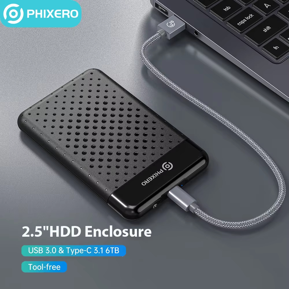 Phixero HDD Case 2.5 นิ้ว SATA ถึง USB3.0Type-C SSD ฮาร์ดไดรฟ์ภายนอก 6Gbps USB-C ภายนอก SATA HDD Enclosure สําหรับแล็ปท็อปพีซี