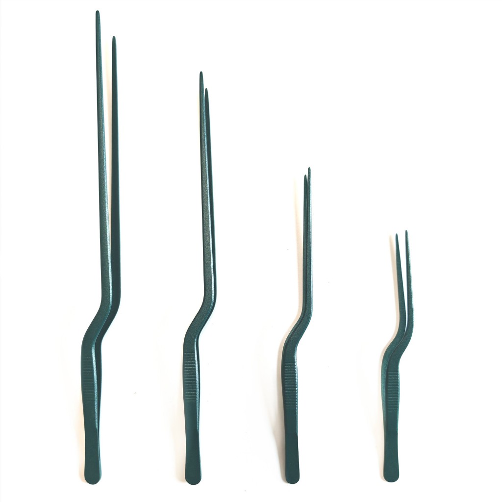 4 ชิ้น Pro Chef ชุบ TWEEZERS แหนบเสิร์ฟชุดเครื่องมือปัจจุบันสแตนเลส Offset 116 ซม./20 ซม./26 ซม./30 ซม.