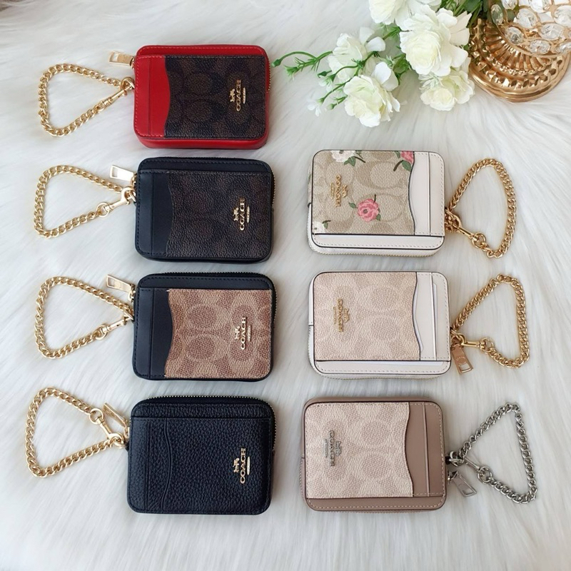 CR971 CW883 6303 Zip Card Case In Signature Canvas With Floral Print Card Holder กระเป๋าสตางค์ผู้หญิ