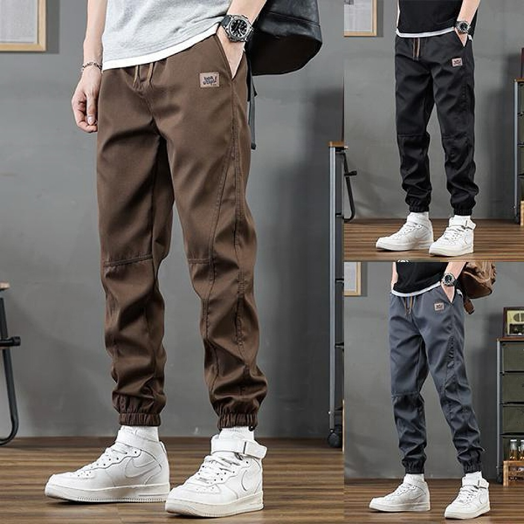 M-5XL กางเกงขายาวผู้ชาย หน้าร้อน แฟชั่น เกาหลี ทรงหลวม กีฬา เชือกรูดรัดเอว สแลคกางเกงคาร์โก้ผู้ชาย ไซส์ใหญ่