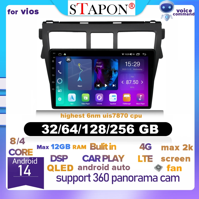 STAPON 9 นิ้ว android headunit สําหรับ toyota vios 2008-2013 android15 64 128 256GB carplay android 