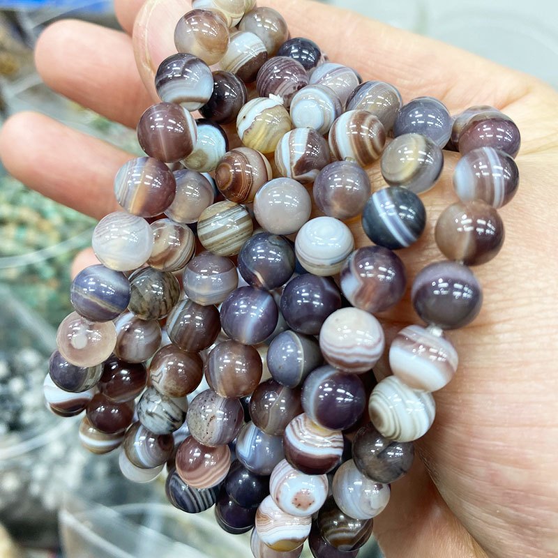 3 ขนาดธรรมชาติเปอร์เซีย Gulf Agate สร้อยข้อมือลูกปัดกลม 6 มม. 8 มม. 10 มม.แถบสีเทาอาเกตกําไลข้อมือ