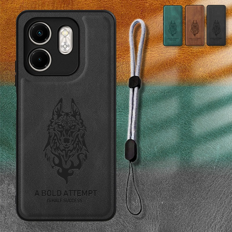 สําหรับเคสหนัง Infinix Smart 9 HD X6532C พร้อมเชือกคล้องโทรศัพท์มือถือแบบปรับได้ เคส Wolf Design