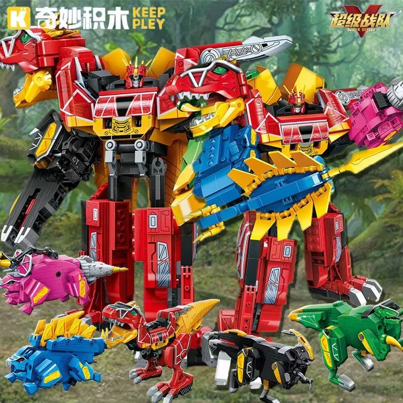 Keeppley บล็อกตัวต่อ Super Team Beast ทีมไฟฟ้า Tyrannosaurus รุ่น Strong Dragon God ของเล่นไดโนเสาร์