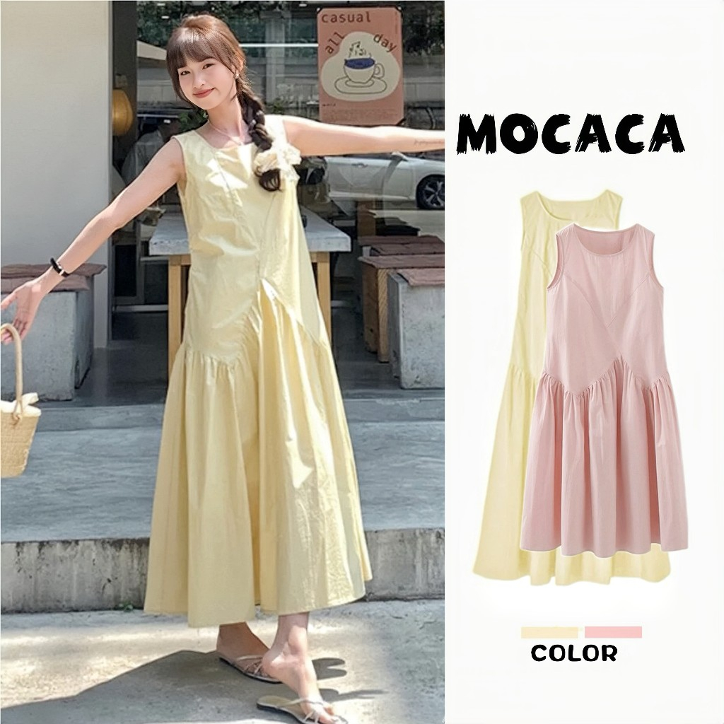 MOCACA เตรียมส่งกระโปรงยาว เดรสแขนกุด เดรสคอกลม ชุดไปทะเล ผ้าสบายหลวม