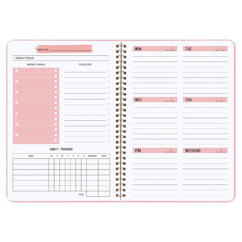 Undated Weekly Planner- สมุดบันทึกเป้าหมายรายสัปดาห์, A5 To Do List Planner, Habit Tracker Journal w