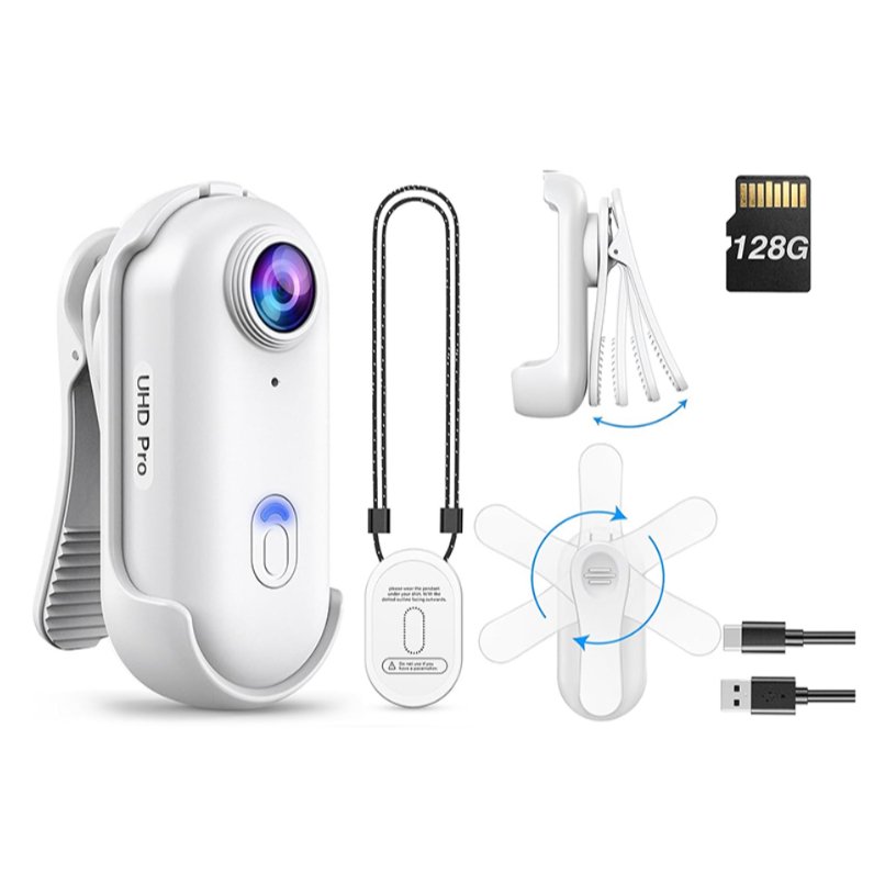Boblov W4 2K Mini Body Camera, กล้อง 64/128GB สวมใส่ได้พร้อม 360°คลิปหมุนได้ & คลิปแม่เหล็ก 120 นาที สําหรับการบันทึก ใช้งานง่ายและนําไปบรรยาย เดินทาง เดินสัตว์เลี้ยง