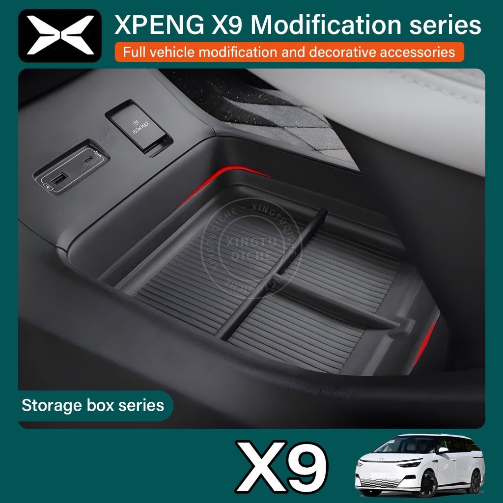 2025 Xpeng X9 กล่องเก็บของควบคุมส่วนกลางที่วางแก้วประตูดัดแปลงกล่องเก็บของที่เท้าแขนกล่องเก็บไร้สายชาร์จแผ่นป้องกันภายในรถยนต์การปรับเปลี่ยนอุปกรณ์เสริม