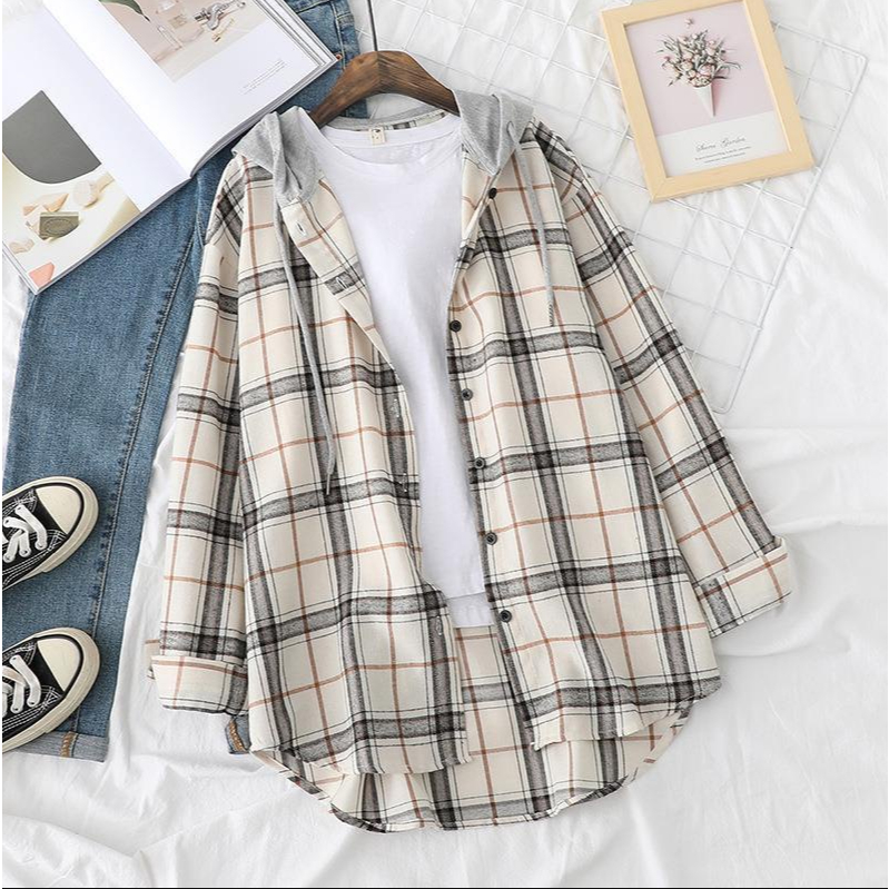 [จัดส่งจากไทย] Fulllove พร้อมส่ง เสื้อแจ็กเก็ต มีฮู้ด ทรงหลวม ลายสก๊อต 11 สี - รูปที่ 3