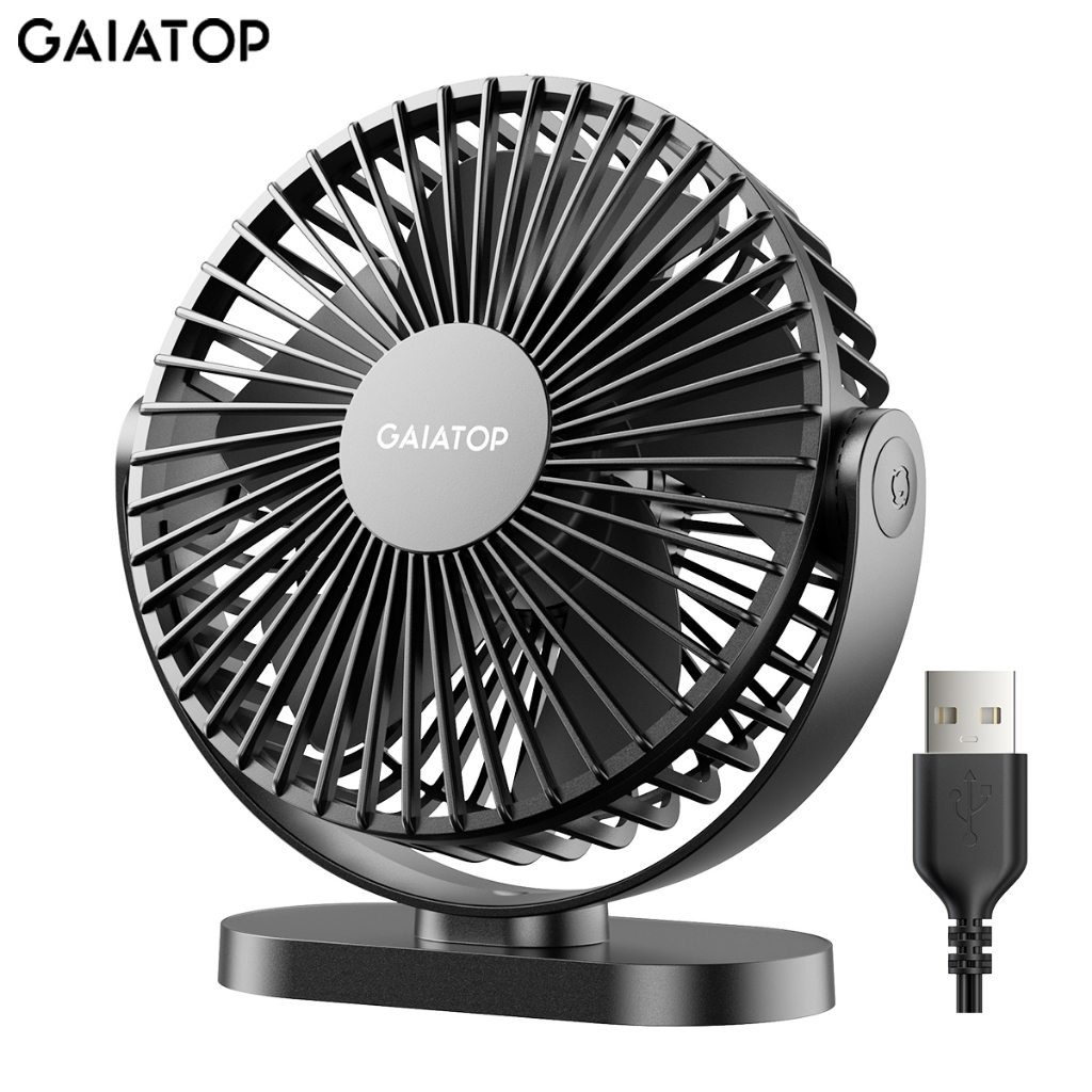 GAIATOP พัดลมตั้งโต๊ะ USB พัดลมพกพาทรงพลัง 3 สปีด พัดลมมินิระบายความร้อนเงียบ ขนาด 5.5 นิ้ว พัดลมตั้งโต๊ะขนาดเล็กหมุนได้ 90° พร้อมสายไฟยาว 5 ฟุต พัดลมส่วนตัวสำหรับเดสก์ท็อป โฮมออฟฟิศ การเดินทาง
