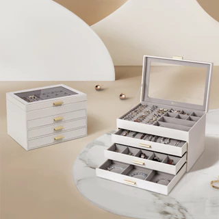 Casegrace กล่องเครื่องประดับ 4 ชั้น Jewellery Organizer กล่อง 3 ลิ้นชักสําหรับแว่นตากันแดดต่างหูสร้อยคอแหวนกล่องเครื่องประดับโมเดิร์นสไตล์