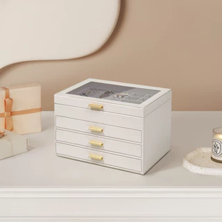 Casegrace กล่องเครื่องประดับ 4 ชั้น Jewellery Organizer กล่อง 3 ลิ้นชักสําหรับแว่นตากันแดดต่างหูสร้อยคอแหวนกล่องเครื่องประดับโมเดิร์นสไตล์