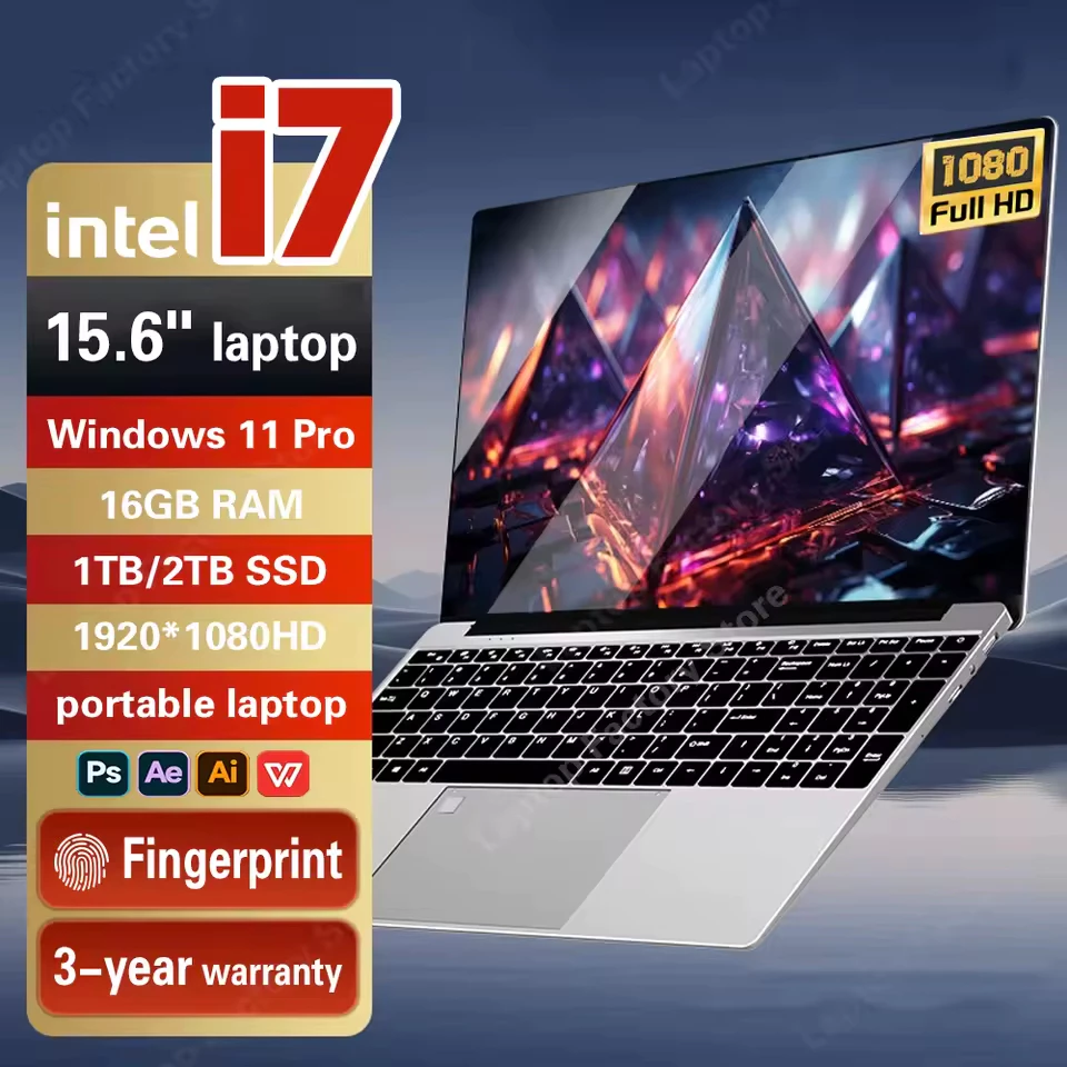 โน๊ตบุ๊คสํานักงานพร้อมปลดล็อคลายนิ้วมือ,แล็ปท็อปเดิม 15.6 นิ้ว Intel Core i7-8500Y 16GB หน่วยความจํา 2TB SSD Windows 11 Pro Gamebook แล็ปท็อปคอมพิวเตอร์สํานักงาน