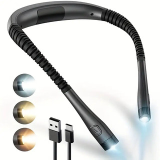 Lanterna Flexível Pescoço Lâmpada Luz Leitura USB Recarregável Portátil 3 cores de iluminação